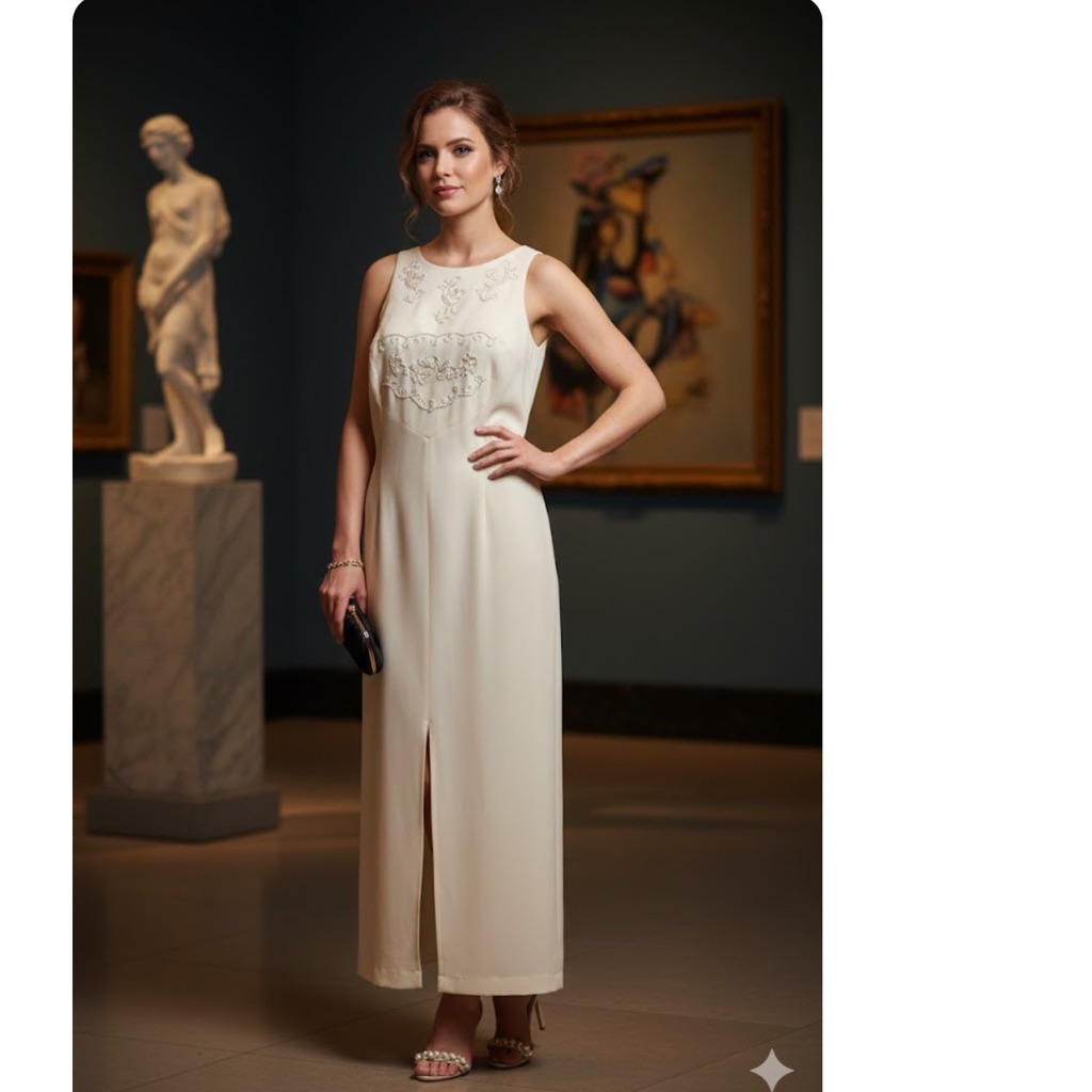 Carole Little Y2k Cream Cocktail Maxi Dress Size 10